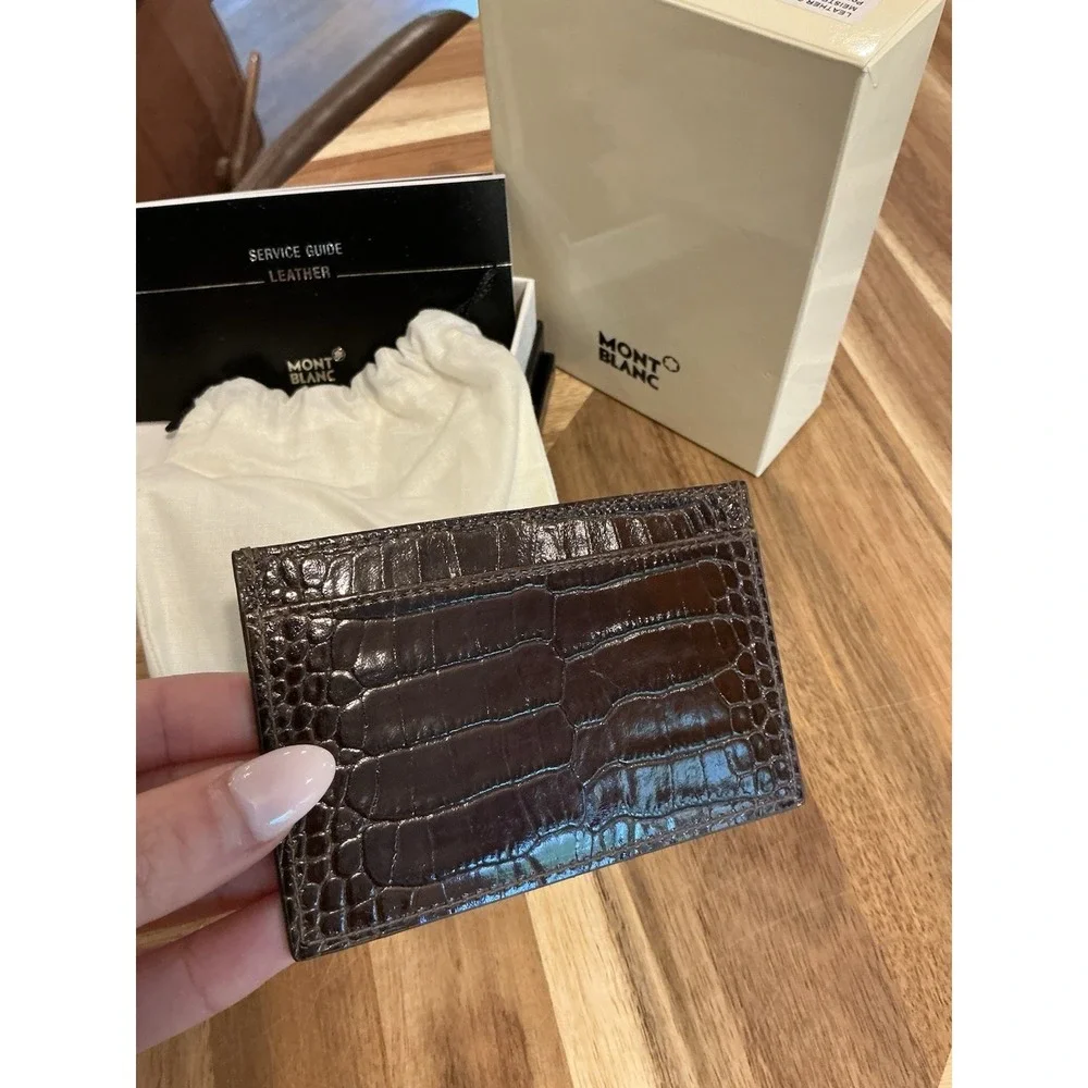 Montblanc Brown Crocodile Embossed Leather Card Holder Wallet With Box EUC